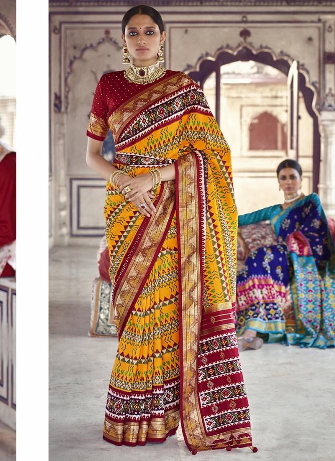 BK Rewaa Patola Silk Wedding Wear Hand Printed With Heavy Jacquard Border and swarovski work Saree Collection